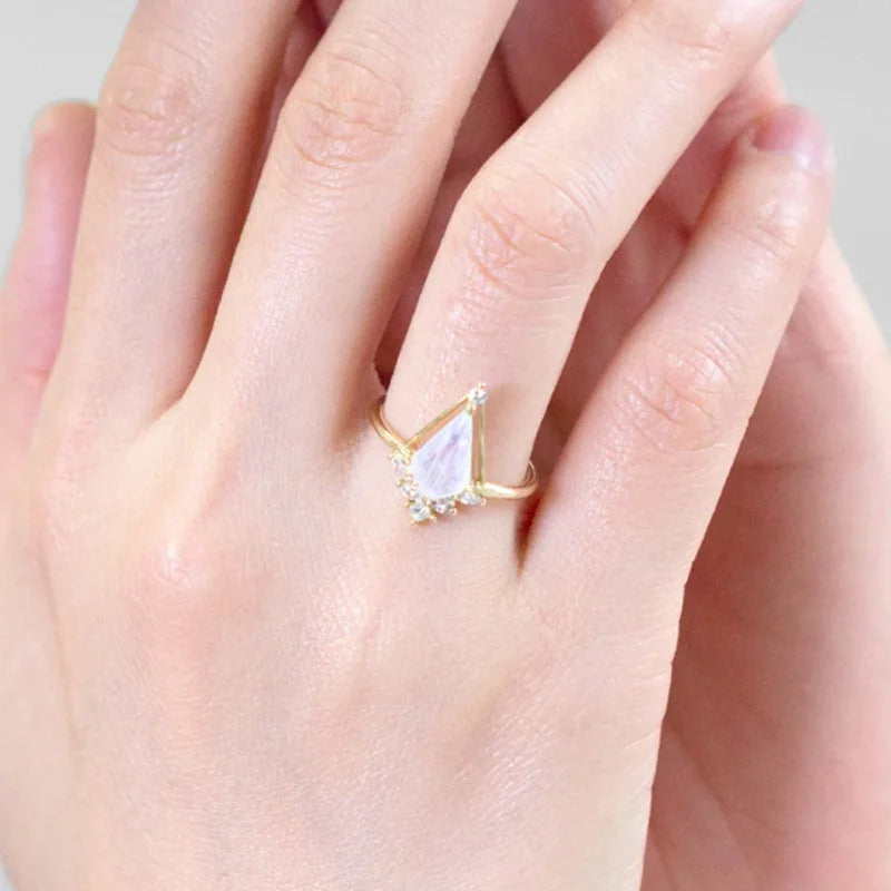 925 Sterling Silver Dainty Kite Shaped Moss Agate Ring for Woman Adjustable Moonstone Rings Handmade Jewelry Birthstone Gifts