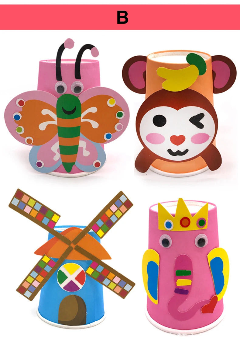 12pcs Children 3D DIY handmade Paper Cups Sticker Material Kit Whole Set Kids Kindergarten School Art Craft Educational Toys GYH
