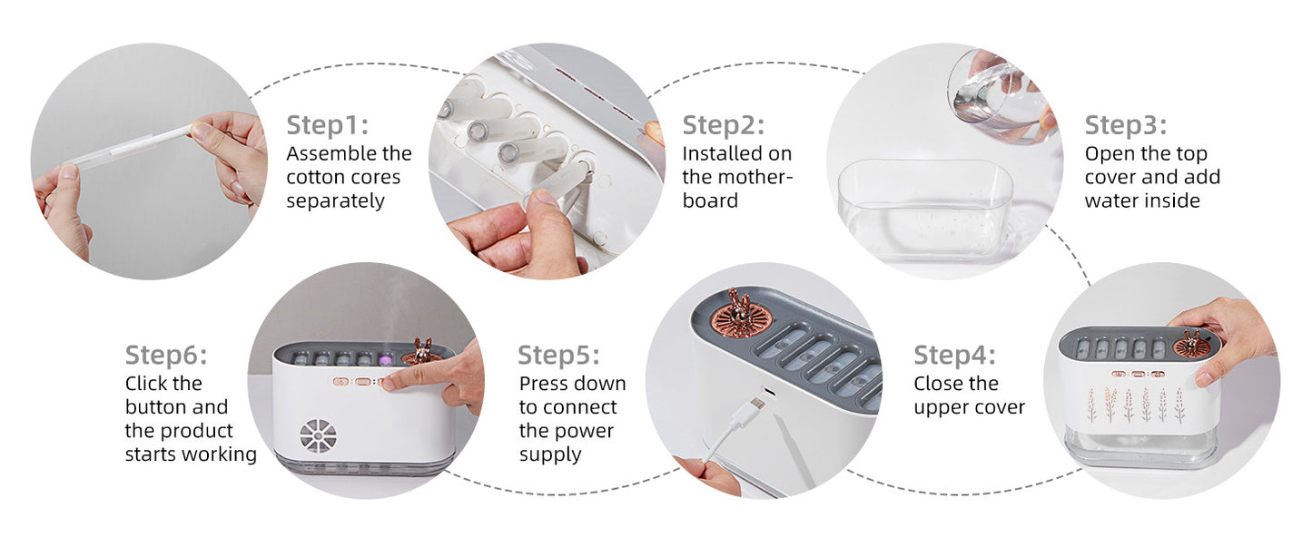 Air Humidifier for Home, Silent Bedroom Five-Hole Spray Aromatherapy, Creative Dynamic Colorful Sound-Controlled