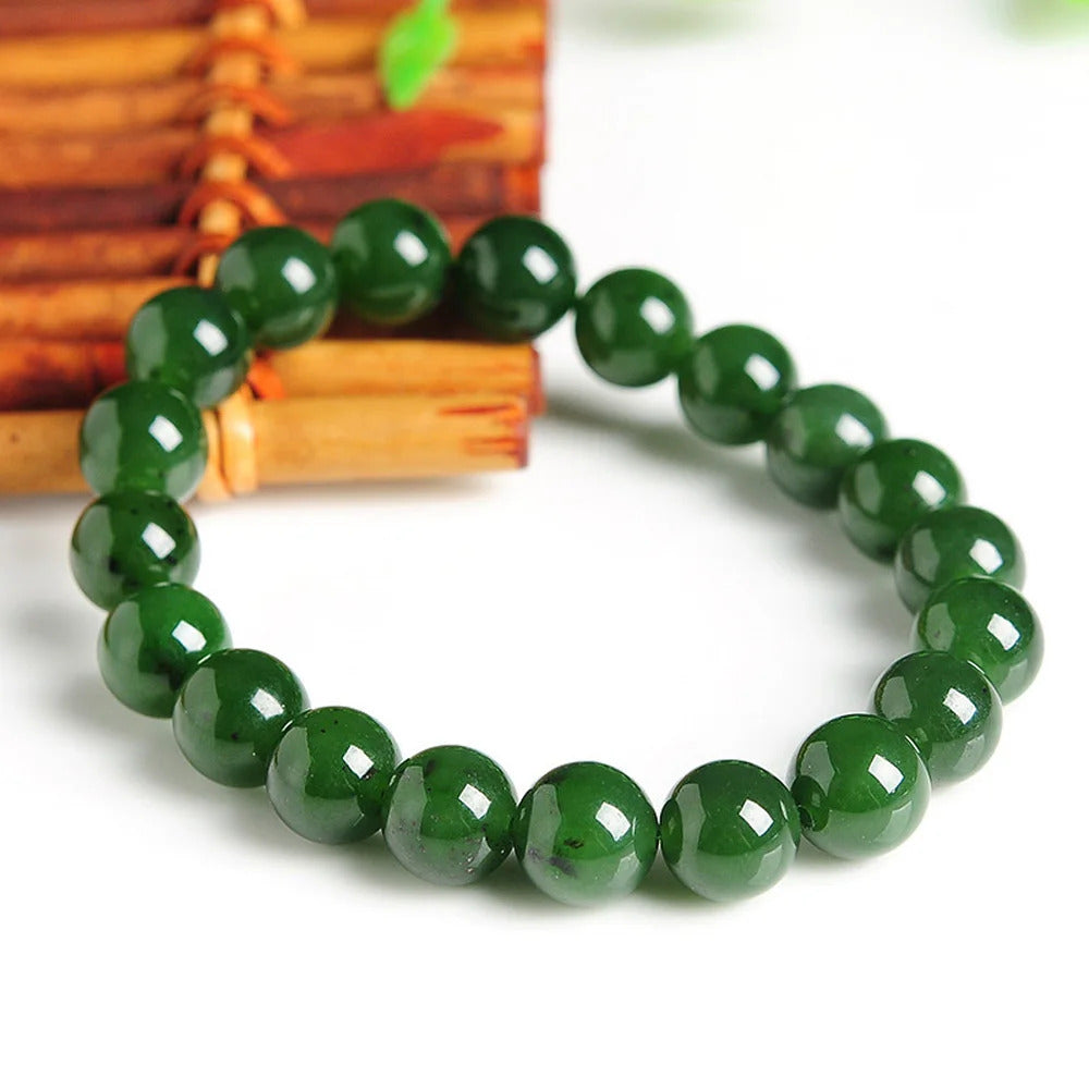 Genuine Natural Green Jade Bracelet Women Men Hetian Jades Round Stone Beads Beaded Bangles for Girlfriend Mom Gifts Jewelry