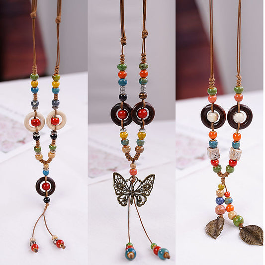 Jingdezhen Ceramic Necklace Women's Light Luxury Niche Autumn and Winter Sweater Necklace