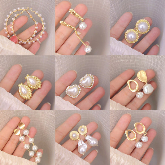 Earrings Pearl Style Elegant High-end Drop Earrings Sophisticated Heart-shaped Earrings Simple Internet Celebrity Ear Jewelry 925 Silver Needle