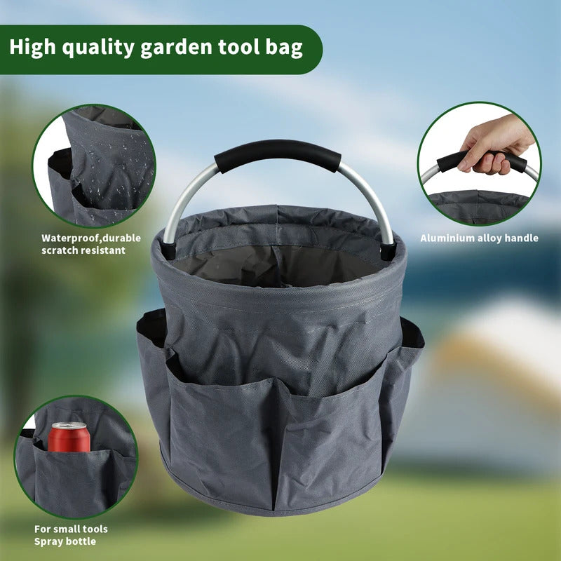 17L Hand Storage Basket Folding Garden Tool Basket Portable Picnic Basket Large Capacity Multifunctional Wash Bag with 6 Pockets