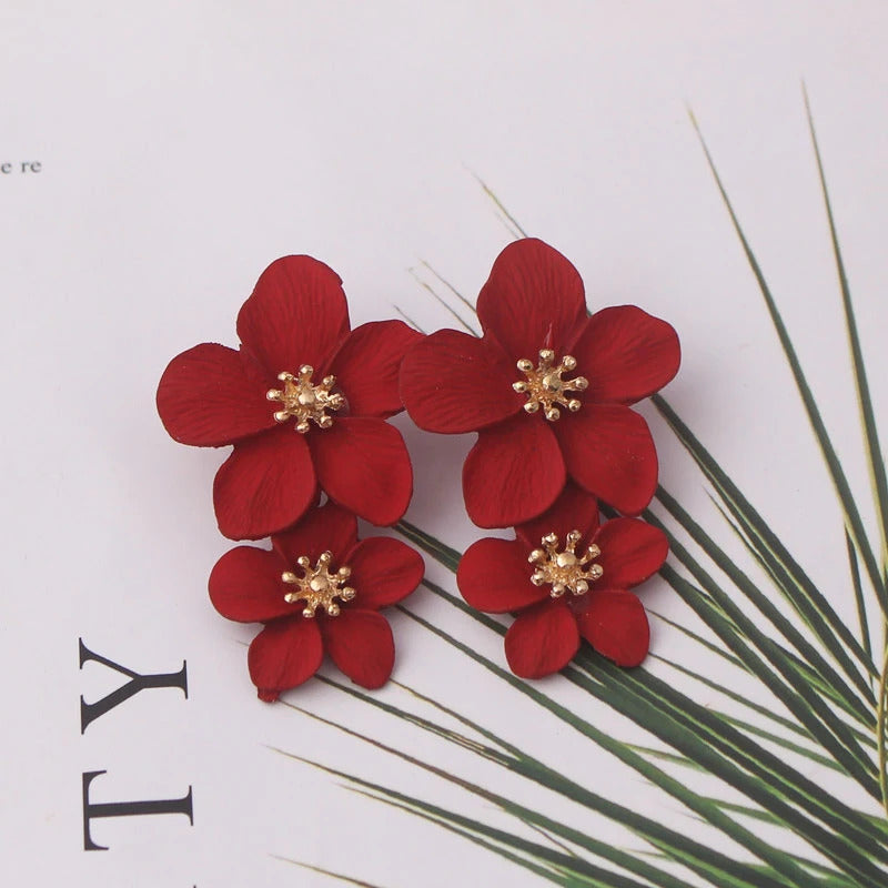 Korean New Double-layers Flower Drop Earrings for Ladies Exaggerated Women Floral Earrings Fashion Jewelry aretes de mujer