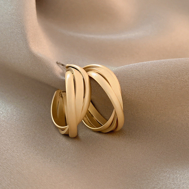 925 Silver Needle Vintage French Metal Cross Hoop Earrings Fashionable Elegant Minimalist Style Earrings with a Sense of Design