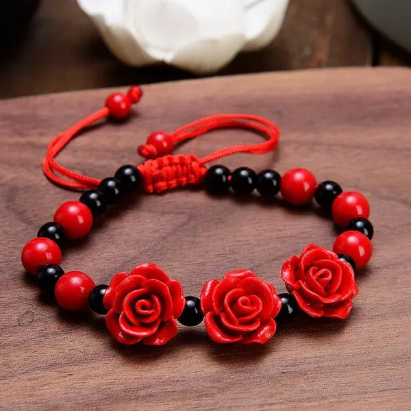 Romantic Adjustable Red Rose Link Chain Bracelet Fashion Valentine Gift for Lover Women's Hand Bracelets Bride Jewelry Accessori