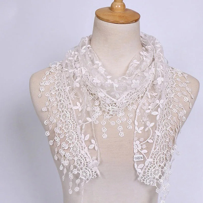 2023 New Floral Lace Triangle Scarf Tassel Shawl Female Classic Casual Transparent Breathable Scarves Sunscreen