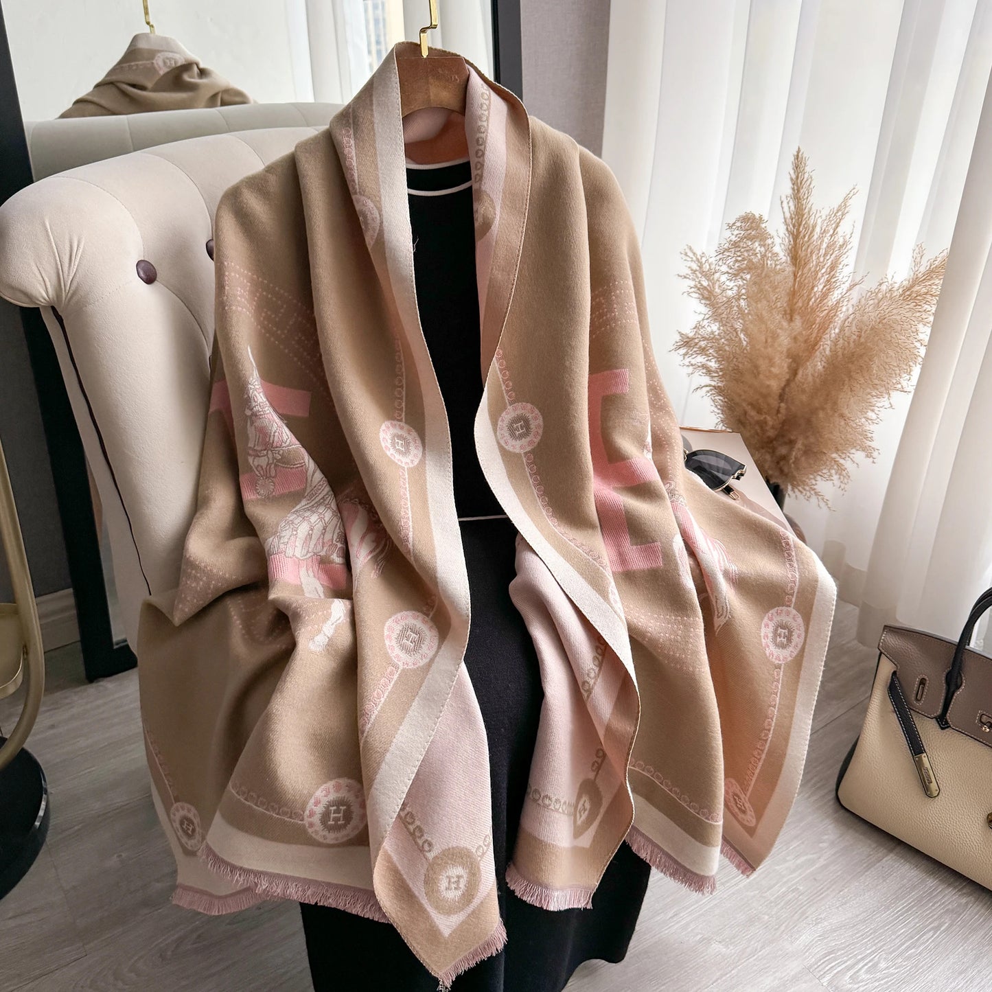 Luxury Winter Cashmere Scarf Women 2024 Design Warm Pashmina Blanket Poncho Scarves Female Carriage Shawl Thick Foulard Bufanda