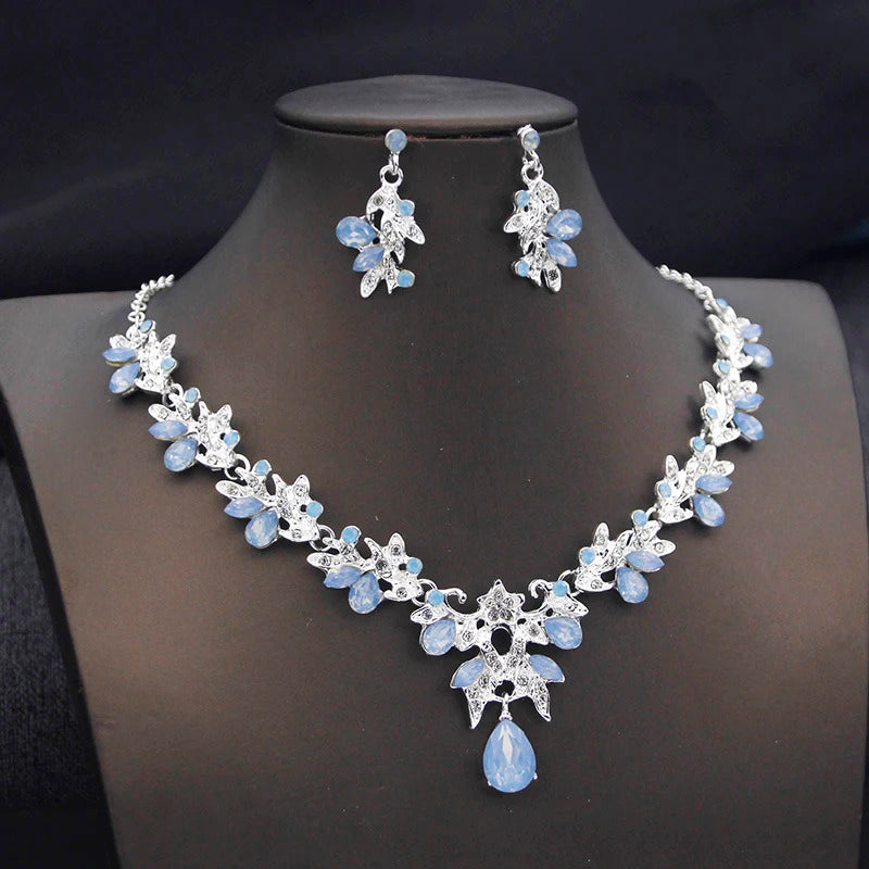 Elegant Butterfly Opal Green Bridal Jewelry Sets for Women Earring Necklace Set Wedding Dress Jewelry Sets 3 Pcs Gifts