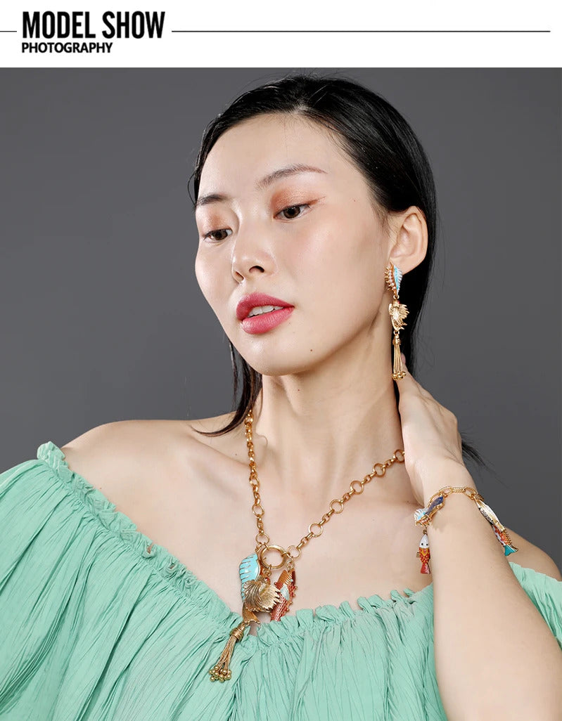 Cute Sea whale Necklace Pendant Chain Fish Fashion Jewelry Chic Mermaid Tassel Conch Dangle Choker Ocean Beauty Accessory