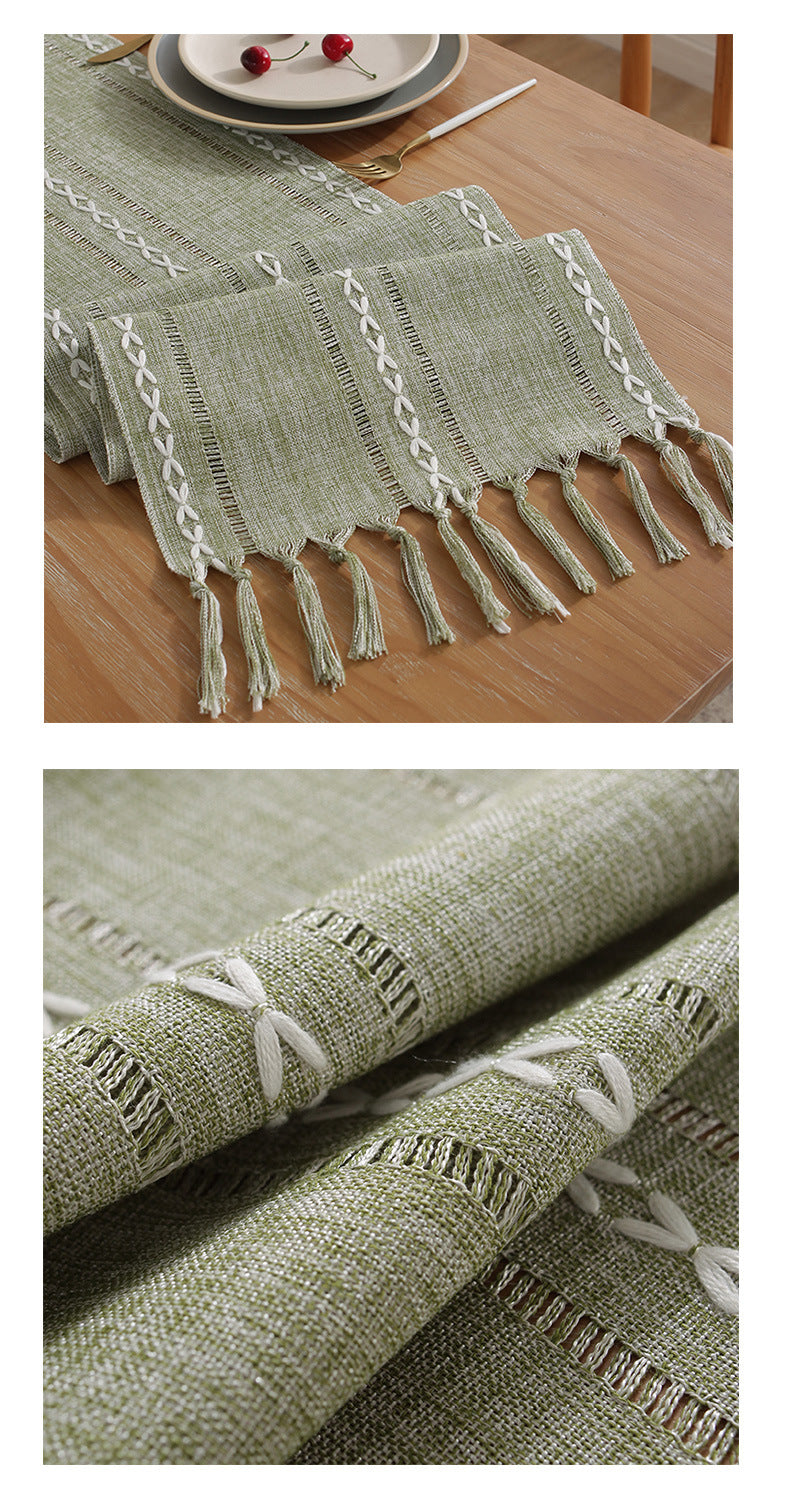Cross-Border Trade Supply American Style Table Runner Cotton Linen Tablecloth Handmade Tassel Coffee Table Mat Home Long Table Decoration Cloth