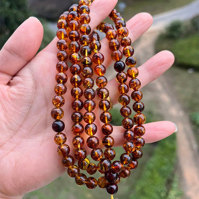 6mm-9mm Original Amber Bracelet for Men Women Unique Diy Flower Beads Rosary Long Necklace Baltic 2025 New Natural Stone Jewelry