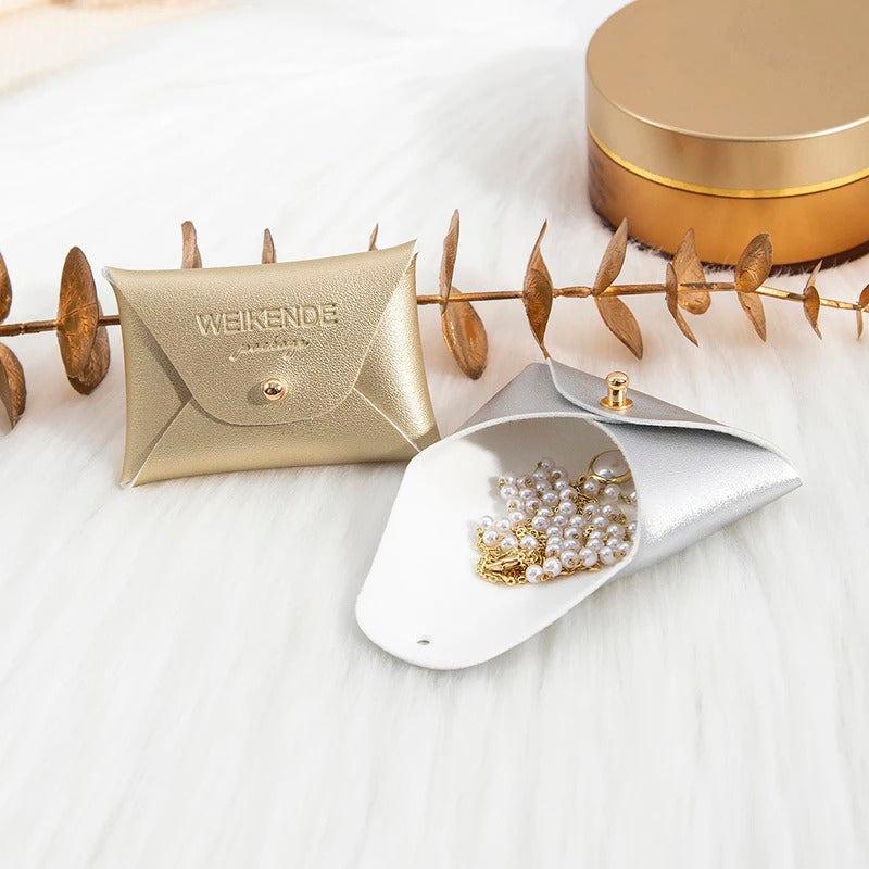 Custom Logo Embossed PU Leather 50/100pcs 5x7cm Gold Jewelry Bag Rings Earrings Necklaces Button Organizer Storage Gift Pouch