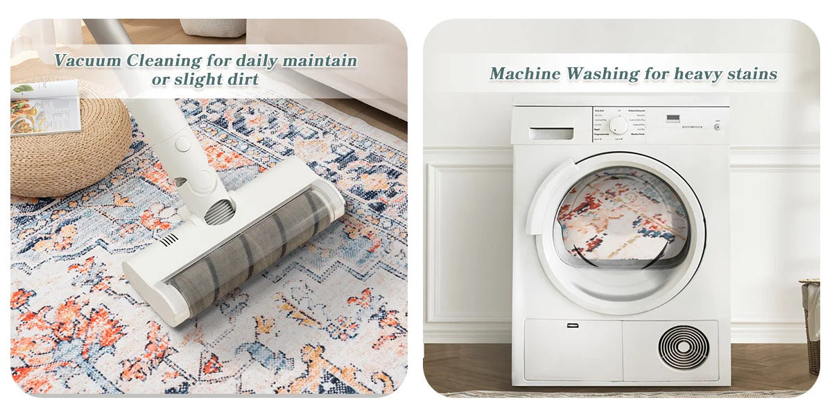 Orhopui vintage boho design, washable area rugs non-slip rugs for living room bedroom traditional woven rugs stain resistant