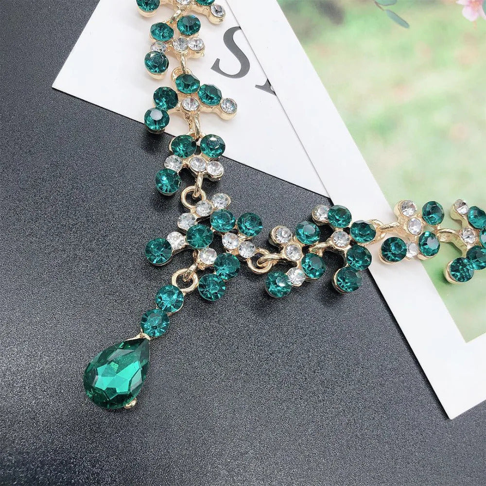 KMVEXO Crystal Bridal Wedding Jewelry Sets Women Gold Color Rhinestone Necklace Long Earrings Set Dress Accessories Bridesmaid