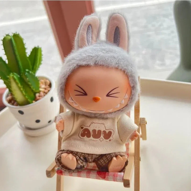 Hot Labubu Wooden Beach Chair Mini Doll Folding Chair Toy Phone Stand Desktop Cute Creative Decoration Photo Props Idol Gifts