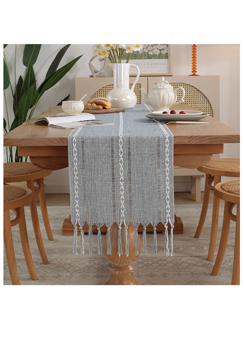 Cross-Border Trade Supply American Style Table Runner Cotton Linen Tablecloth Handmade Tassel Coffee Table Mat Home Long Table Decoration Cloth