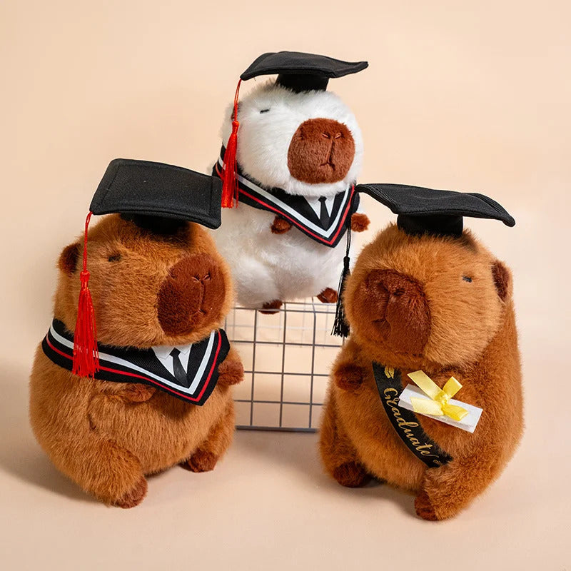 25cm Cute 2025 New Graduation Capybara Plush Doll Doctor Cap Bear Elephant West Highland Animal Stuffed Home Decor Gift For Kids