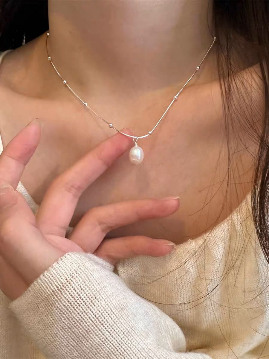 Li Luo New S925Sterling Silver Pearl Necklace Accessory for Women, Non-Fading, High-End Feel, Versatile Spring/Summer Clavicle Chain Wholesale