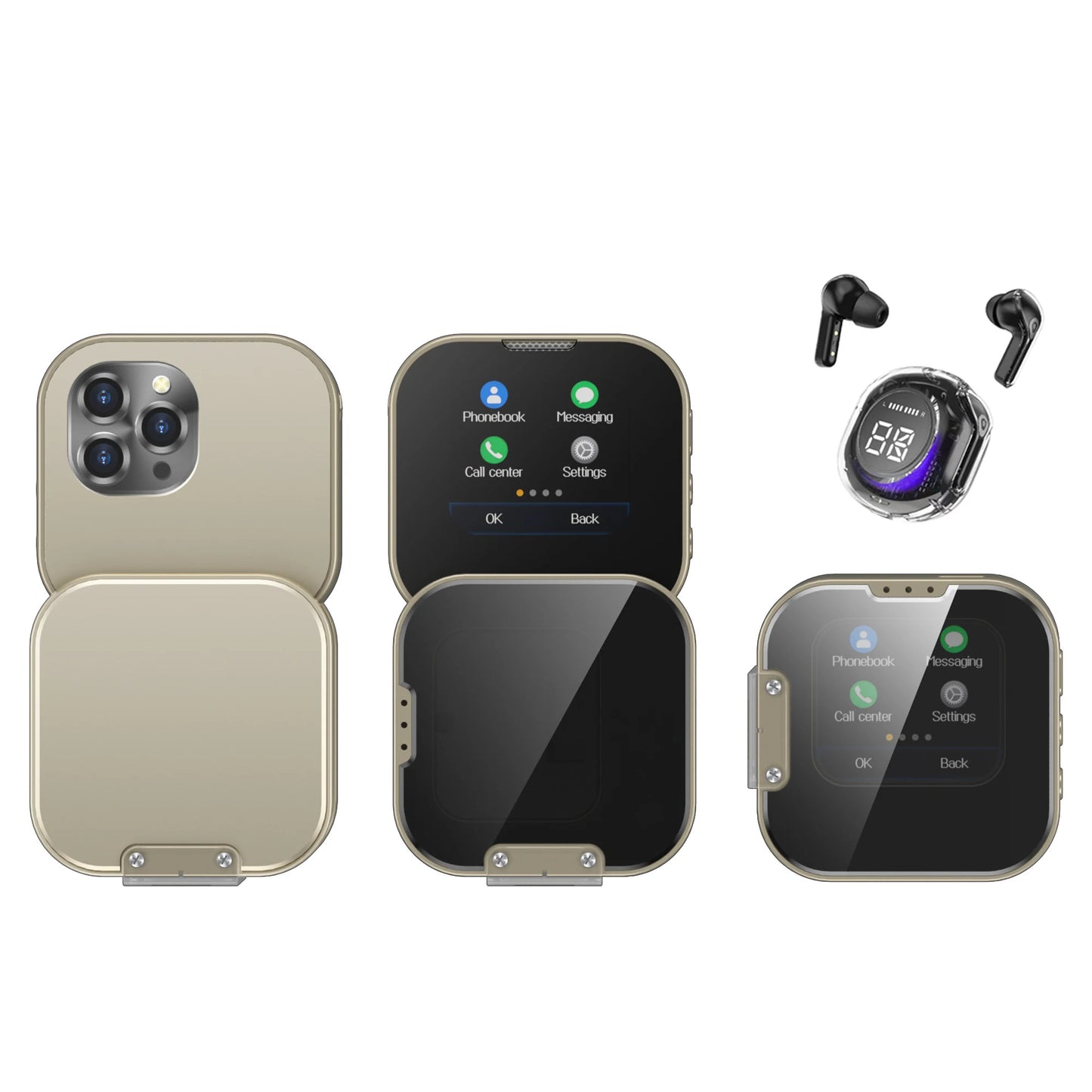 SERVO i19 Rotate Small Box Touch Mobile Phone 2SIM Standby Magic Voice Bluetooth Sync Music Torch Mini Rotation Cellphone Type-C