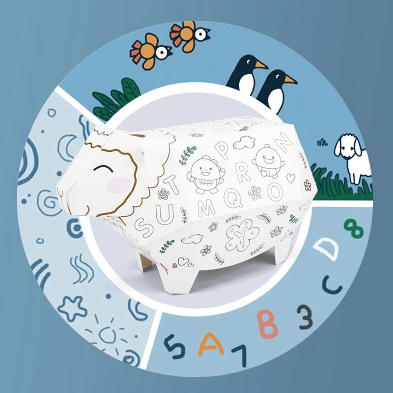 A93U-Kids DIY Hand-Painted Graffiti Assembly House 3D Origami Paper Assembled House Toys Educational Interactive Toys Gift