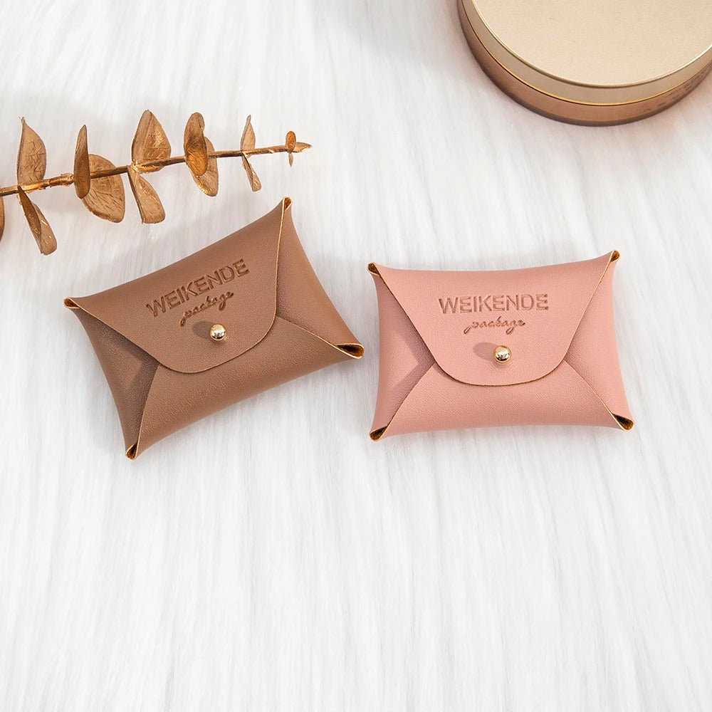 Custom Logo Embossed PU Leather 50/100pcs 5x7cm Gold Jewelry Bag Rings Earrings Necklaces Button Organizer Storage Gift Pouch