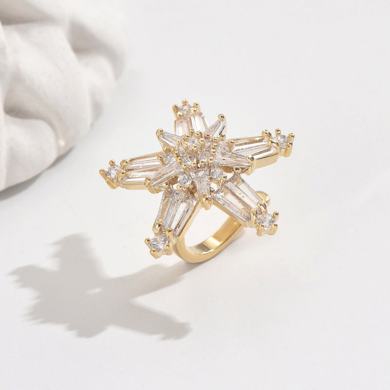 Five-Pointed Star Ear Clip Full Diamond Copper Earrings Studded with Zircon Korean Style Ear Clip Simple Fashion Sweet Non-Piercing Ear Clip