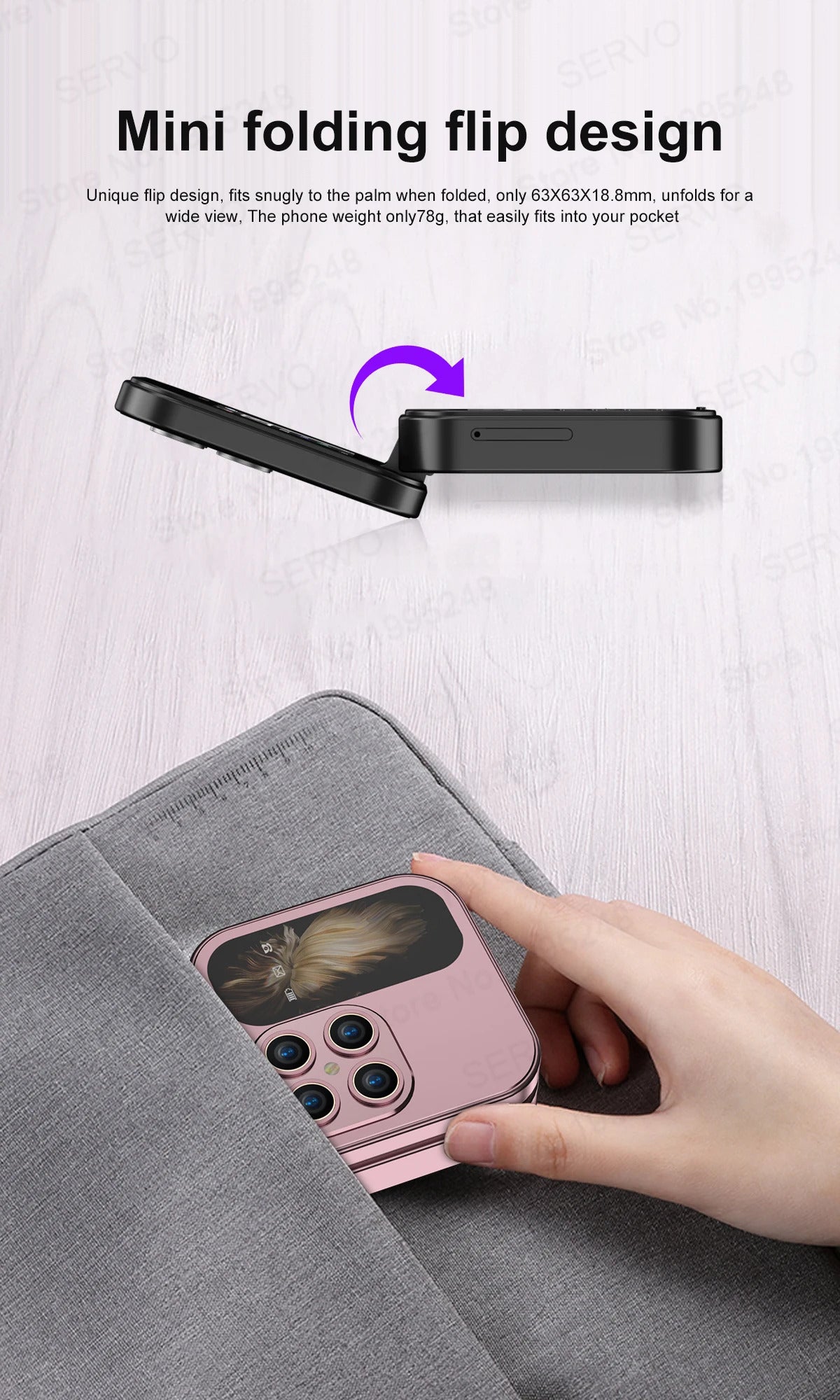 SERVO i17 Mini Dual SIM Card Fold Mobile Phone 2G Network Video Player Flashlight FM Radio Magic Voice Small Box Flip Cellphones