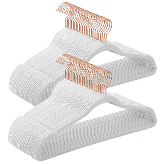 SONGMICSHOME Velvet Hangers 50 Pack, Non-Slip Hangers with Rose Gold-Colored Swivel Hooks, Slim Space-Saving Hangers