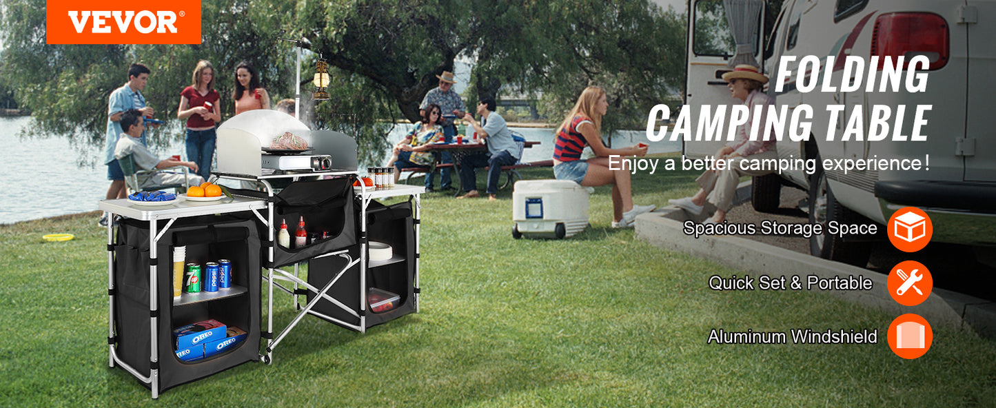 SucceBuy Camping Outdoor Kitchen Table Cabinet Foldable Folding Cooking Storage Rack X-Shaped Aluminum Alloy Bracket for BBQ