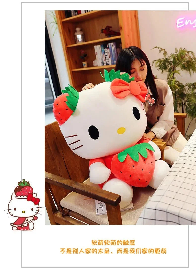 22cm Sanrio KT Cat Plush Toys Kawaii Strawberry KT Cat Plush Doll Home Decor Plushie Toy Girl Birthday Gift
