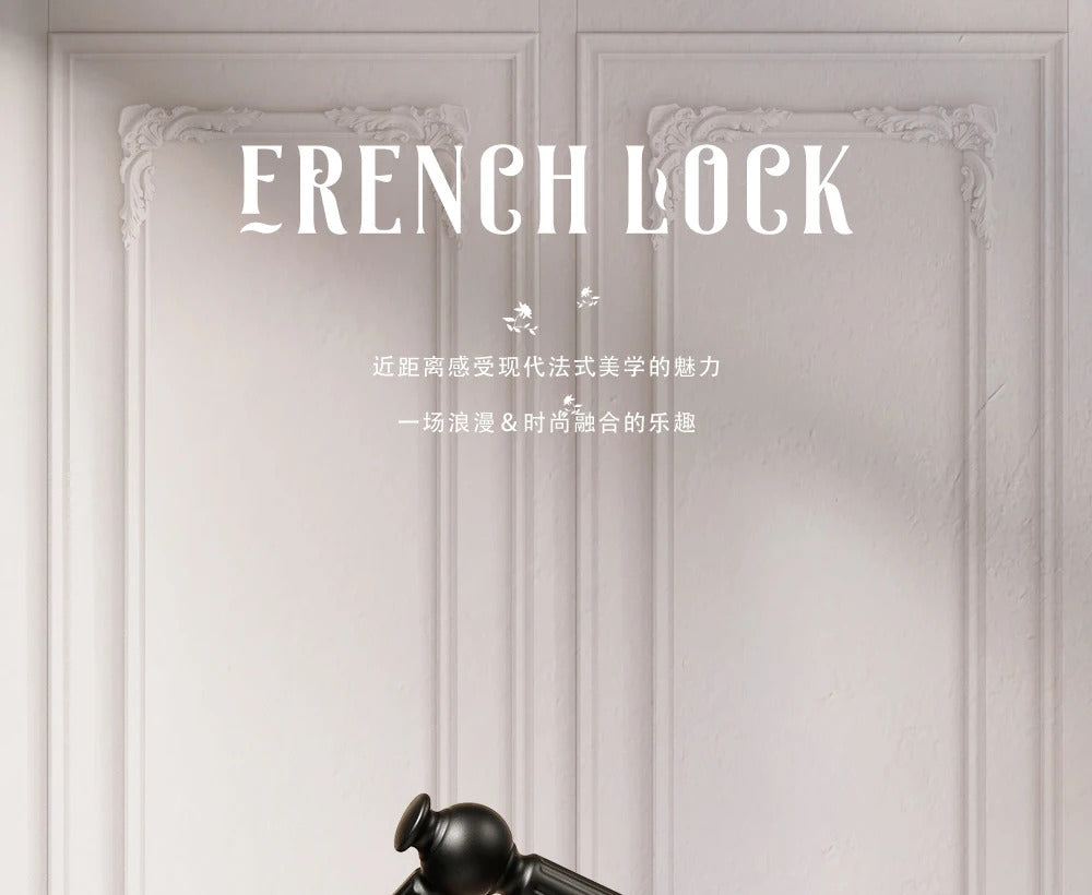 Black French interior bedroom handle lock, household wooden door lock, bathroom and room split lock