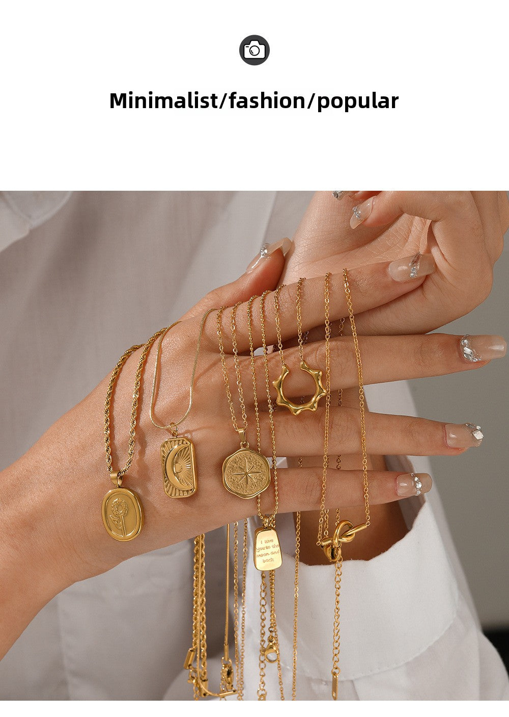 French Retro Braided Star Moon Stainless Steel Necklace Personality Fashion Women's Metal Pendant Titanium Steel Necklace