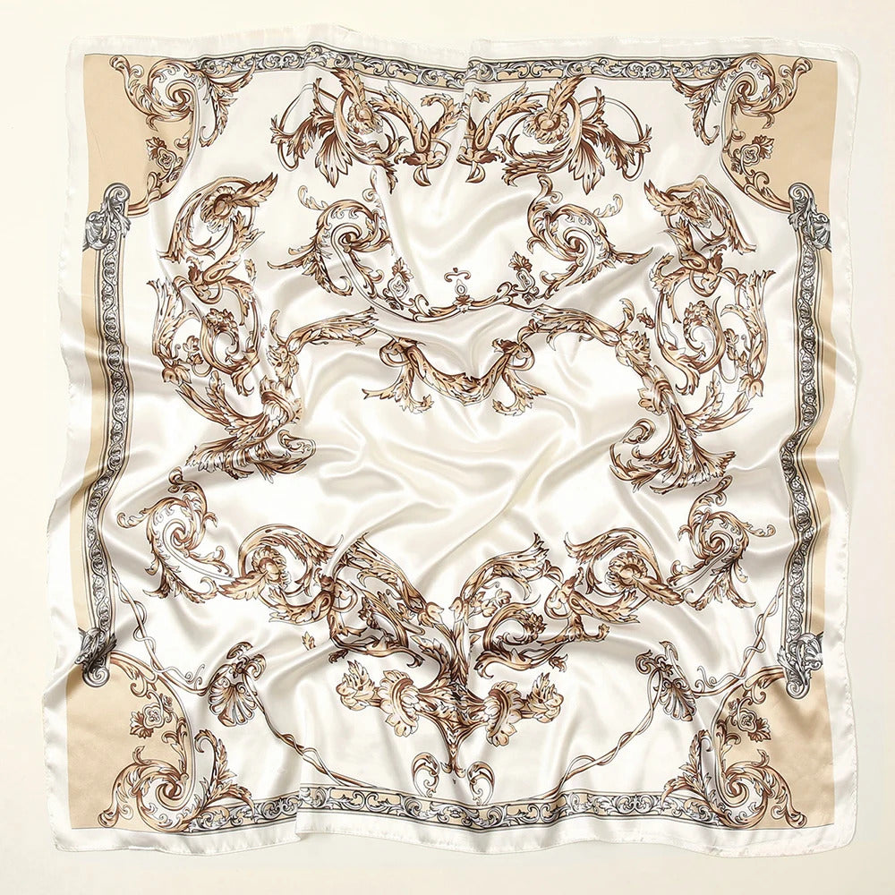 Fashion Scarves Women Shawl Print Silk Satin Hijab Female Bandana Luxury Brand Square Ladies Bandanna Foulard Muffler 90*90cm