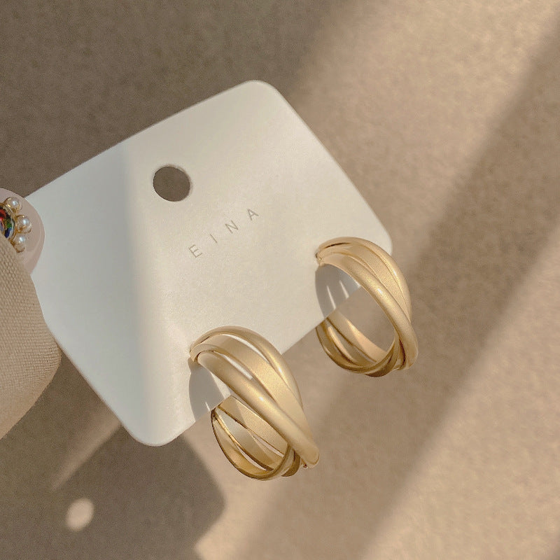 925 Silver Needle Hong Kong Style Retro Metal Earrings Women's High-Grade Geometric Simple Bracelet Ear Clip All-Match Exaggerated Commuter Earrings