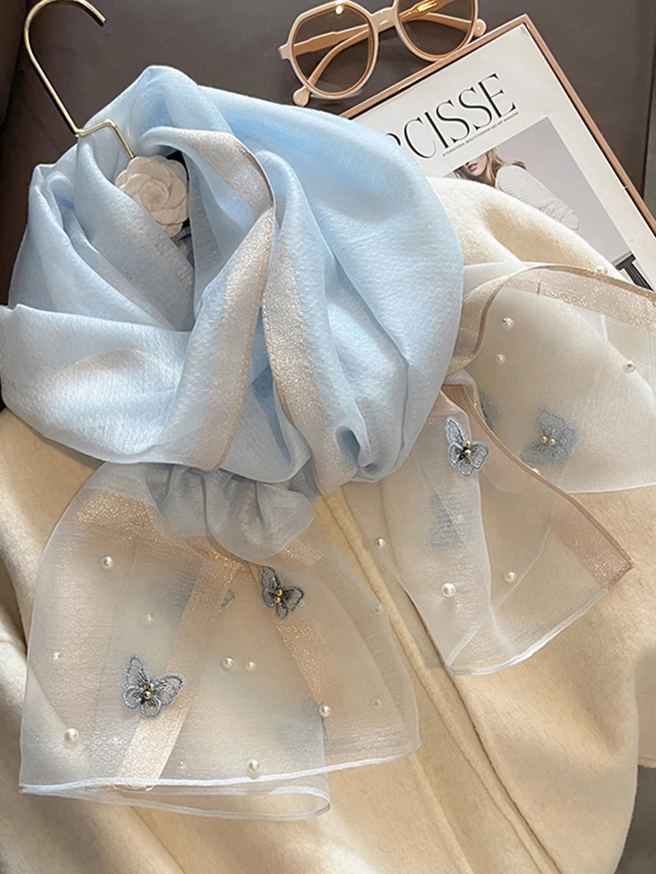 Fashion Floral Design Embroidery Silk Scarf Women Hijab Female Foulard Pashmina Long Beach Stoles Shawl Wrap Scarves Bandana