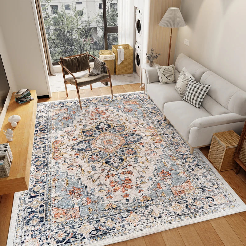 Orhopui vintage boho design, washable area rugs non-slip rugs for living room bedroom traditional woven rugs stain resistant