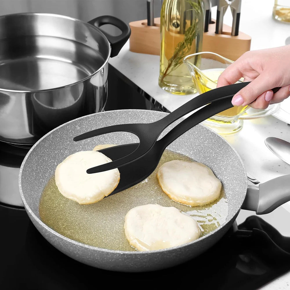 2 in 1 Grip Flip Spatula Clamp Egg Pancake Fish French Toast Omelette Making Non Stick Home Kitchen Cooking Turner Tool