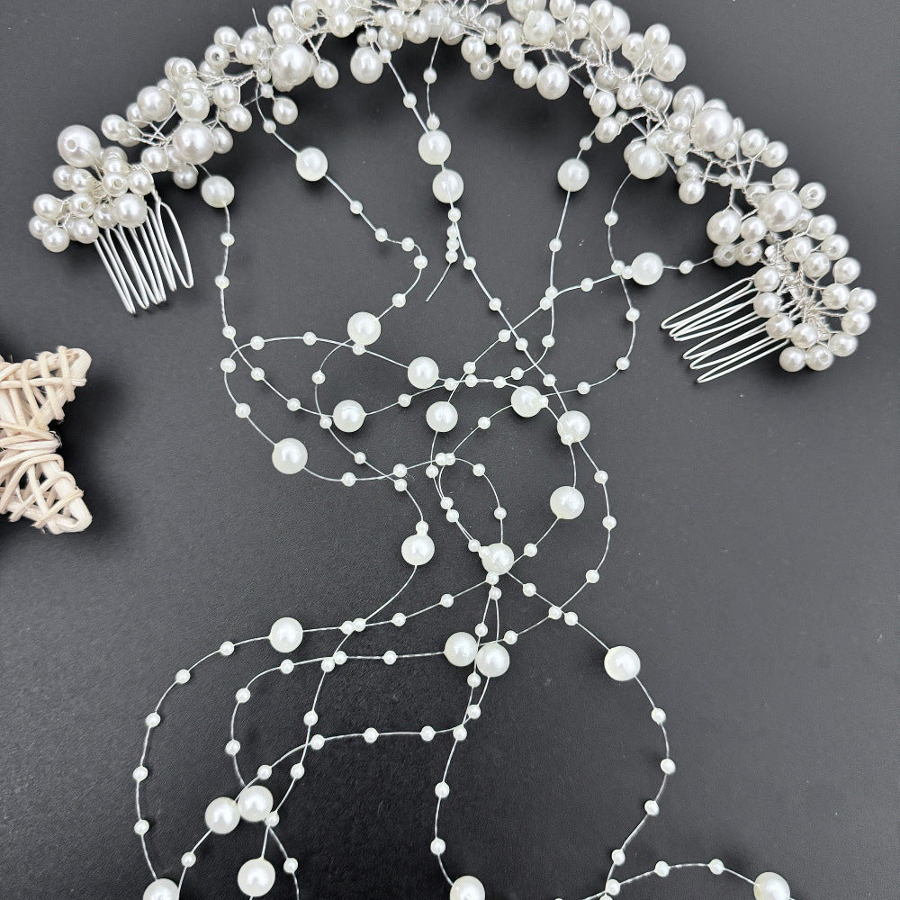 European and American Bride New Hair Accessories Handmade Pearl Headpiece Tassel Insert Comb Wave Hairband Flower Wreath Wedding Hair Comb Accessories