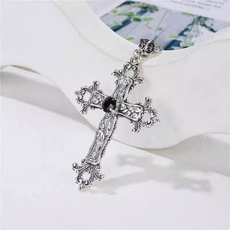 Y2K Punk Cross Pendant Necklace for Women Gothic Clavicle Vintage Chain Choker Necklace Aesthetic Party Gifts Fashion Jewelry