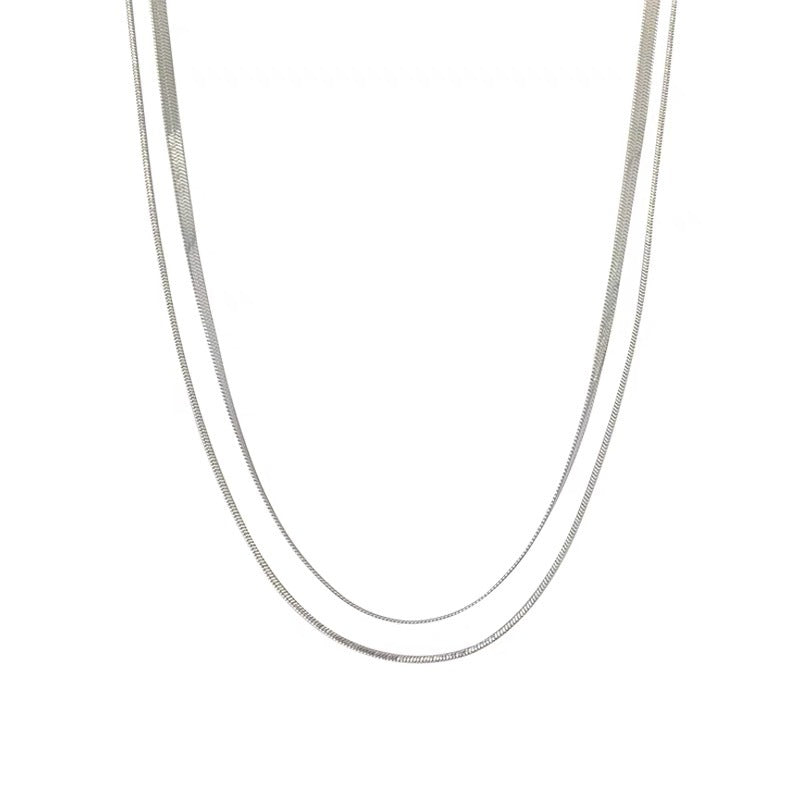 Titanium Steel No Fading! Double Layer Twin Snake Bone Fine Necklace Female Special-Interest Design High-Grade Sensory Chain Lock Sweet Cool Bone Chain