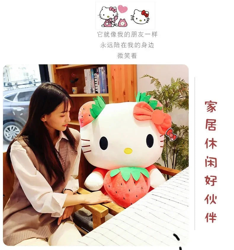 22cm Sanrio KT Cat Plush Toys Kawaii Strawberry KT Cat Plush Doll Home Decor Plushie Toy Girl Birthday Gift