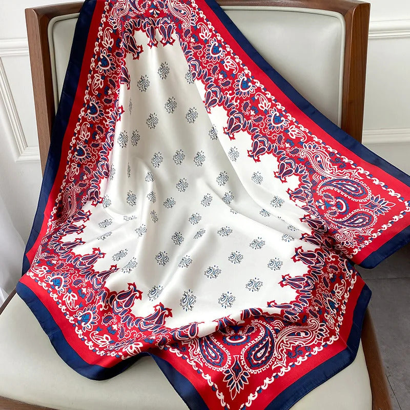 70cm Chain Print Silk Satin Hair Scarf Women Handkerchief Printed Female Square Head Bandana Small Neck Muffler Hijab Lady Girl