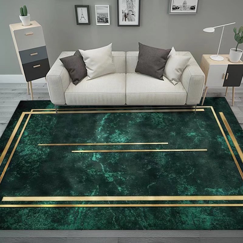 Luxury Modern Geometric Living Room Carpets Home Decoration Golden Green Rugs for Bedroom Washable Fluffy Large Area Mat Bedside