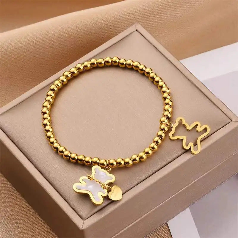 XIYANIKE Cute Style Women Bracelet Stainless Steel Bear Shape Beads Bracelets for Women Holiday Party Girls Jewelry