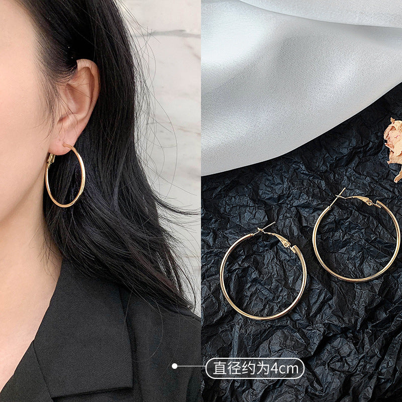 Metal Big Circle Earrings Women's Hong Kong Fashion Women's Ear Jewelry S925 Silver Needle