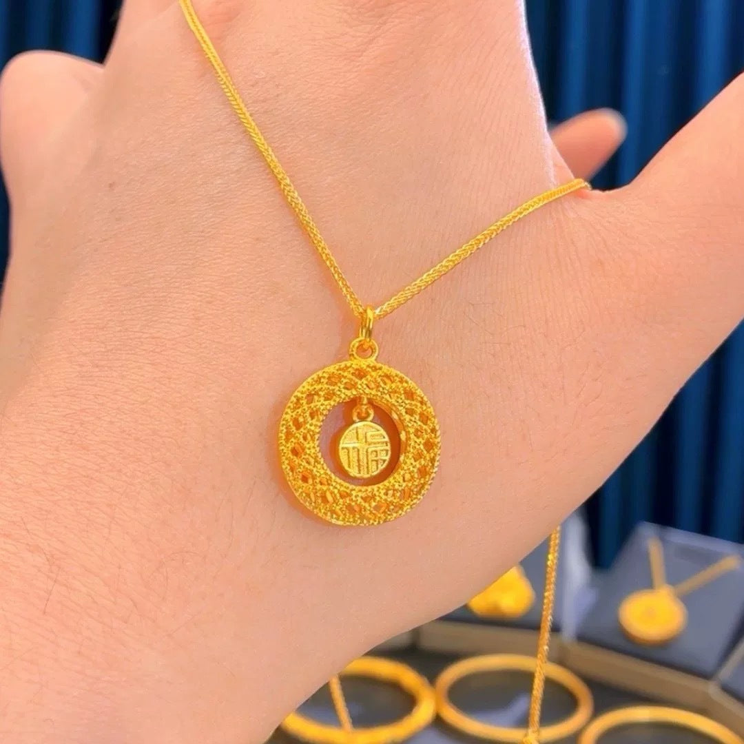 Vietnam Sand Gold Dream Catcher Filigree Peace Buckle Necklace Pendant Fortune Bead Necklace Light Luxury Niche Jewelry