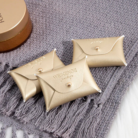 Custom Logo Embossed PU Leather 50/100pcs 5x7cm Gold Jewelry Bag Rings Earrings Necklaces Button Organizer Storage Gift Pouch