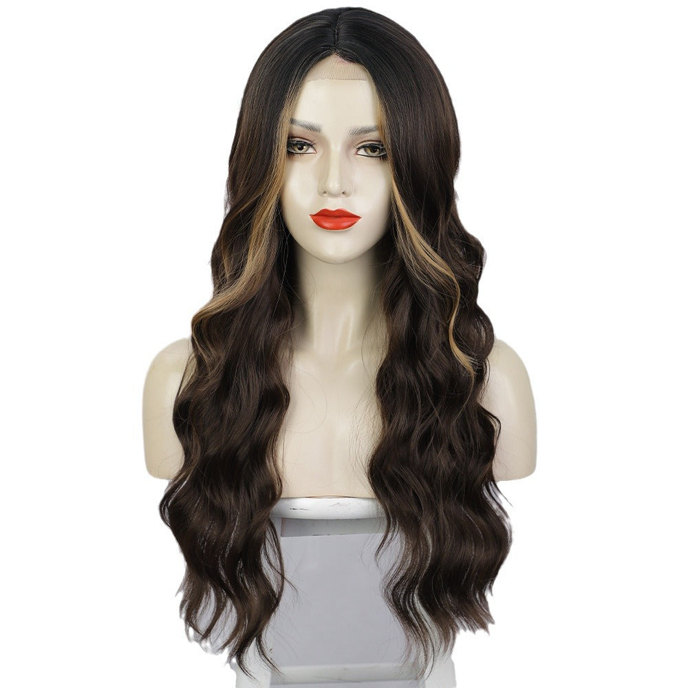 Lace Front Wig for Women, Middle Part, Small Lace, Highlighted Long Curly Synthetic Wig, Export Wigs