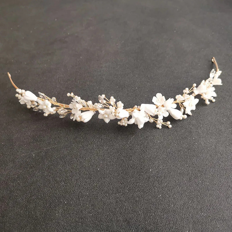 SLBRIDAL Handmade Luxury Rhinestones Crystal Pearls Ceram Flower Bridal Tiara Wedding Bridesmaids Crown Women Hair Jewelry